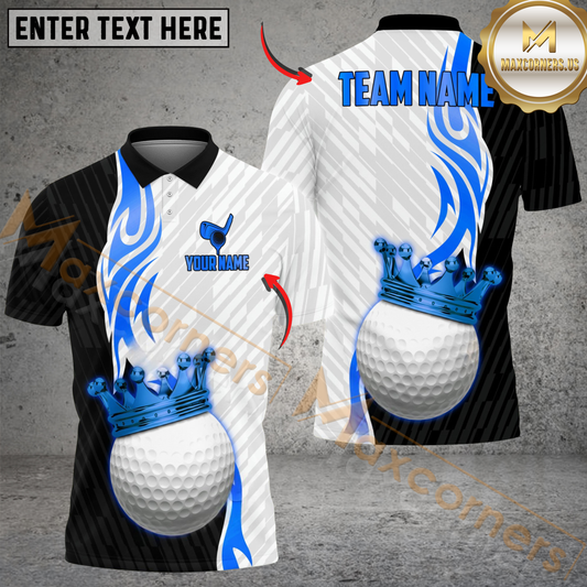 Maxcorners Golf Ball Crown King Gradient Line Premium Multicolor Golf Polo Shirt, Customized Name & Team Name 3D Shirts (4 Colors)