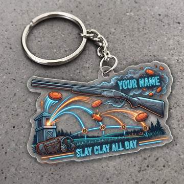 Maxcorners Clay Shooting Slay Clay All Day Shotgun And Targets Customized Name 3D Keychain And Ornament