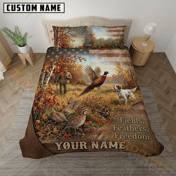 Maxcorners Pheasant Hunting Autumn Prairie Dog Scene Bedding Set 3D Print Custom Name