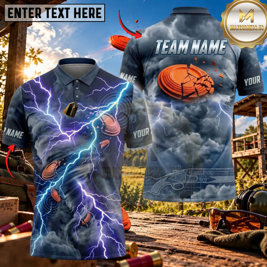 Maxcorners Clay Shooting Lightning Storm Clay Target Multicolor Customized Name Team Name 3D Shirts (4 Colors)