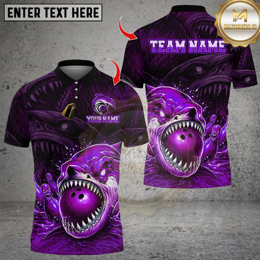 Maxcorners Angry Shark Bowling Pins Design Multicolor Customized Name, Team Name 3D Shirts