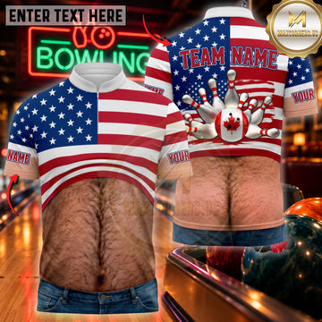 Maxcorners Bowling Hairy Belly American Flag Pins Graphic Customized Name, Team Name 3D Shirts