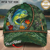 Maxcorners Fishing Green Camo Autumn Leaves Rope Personalized 3D Cap (12 Fish Species)