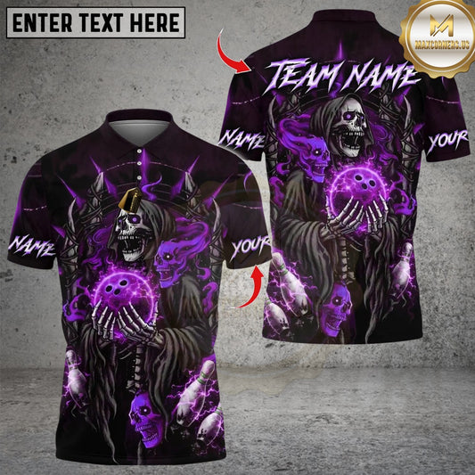 Maxcorners Thunder Grim Reaper Bowling Design Multicolor Customized Name, Team Name 3D Shirts