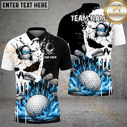 Maxcorners Golf Punished Skull Flame Personalized Name, Team Name 3D Shirt (4 Colors)