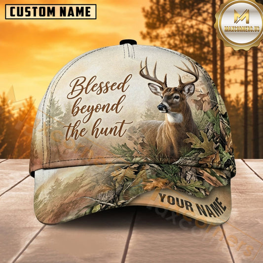 Maxcorners Deer Hunting Whitetail Buck Blessed Beyond the Hunt Vintage Tan Camo Customized Name 3D Cap