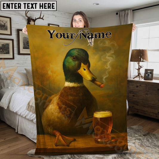 Maxcorners Funny Mallard Duck Smoking Cigar with Beer Glass Personalized 3D Blanket