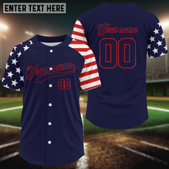 Maxcorners Custom Red And Blue Baseball Shirt For Men Personalized Youth Patriotic Baseball Jersey LM1109