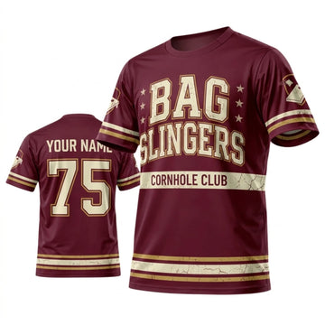 Maxcorners Cornhole Bag Slingers Burgundy Gold Club Personalized Name 3D Unisex Shirt