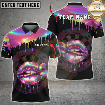 Maxcorners Darts Neon Holographic Lips Dartboard Multicolor Customized Name, Team Name 3D Shirts