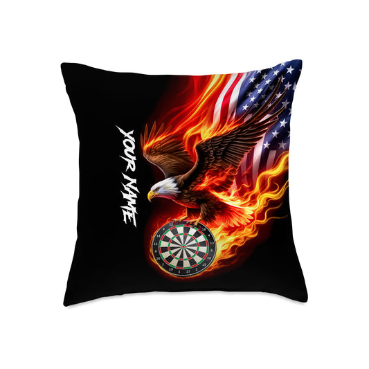 Maxcorners Darts American Eagle Flame Flag Multicolor Customized Name 3D Pillow