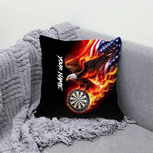 Maxcorners Darts American Eagle Flame Flag Multicolor Customized Name 3D Pillow