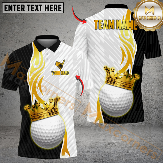 Maxcorners Golf Ball Crown King Gradient Line Premium Multicolor Golf Polo Shirt, Customized Name & Team Name 3D Shirts (4 Colors)