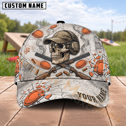 Maxcorners Trap & Skeet Shooting White Skull Flying Clays Personalized Name 3D Cap