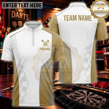 Maxcorners Darts White Gold Elegant Geometric Pattern Personalized Name 3D Unisex Shirt