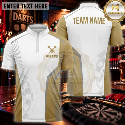 Maxcorners Darts White Gold Elegant Geometric Pattern Personalized Name 3D Unisex Shirt