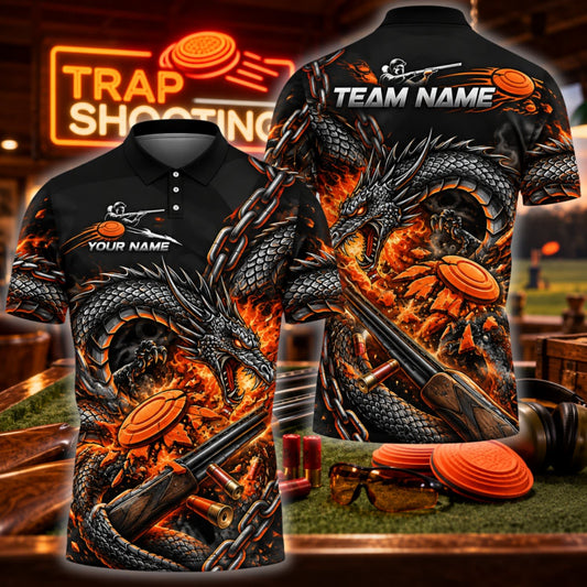 ( 4 Colors ) Maxcorners Trap Clay Shooting Dragon Wrapped Shotgun & Shattered Clay Targets Multicolor Customized Name, Team Name 3D Shirts