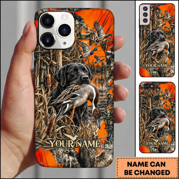 Maxcorners Duck Hunting German Shorthaired Pointer Orange Camouflage Hunting Personalized Name 3D Phone Case - Black Labrador Retriever - Pintail