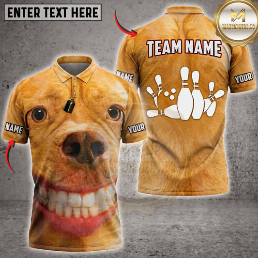Maxcorners Bowling Funny Smiling Golden Dog White Bowling Pins Personalized Name 3D Unisex Shirt