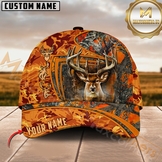 Maxcorners Classic Forest Deer Hunter Personalized Hat 3D Printed Multicolor | Orange