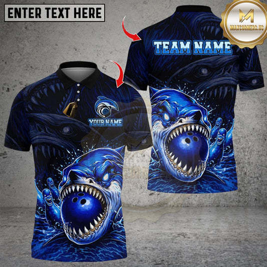 Maxcorners Angry Shark Bowling Pins Design Multicolor Customized Name, Team Name 3D Shirts