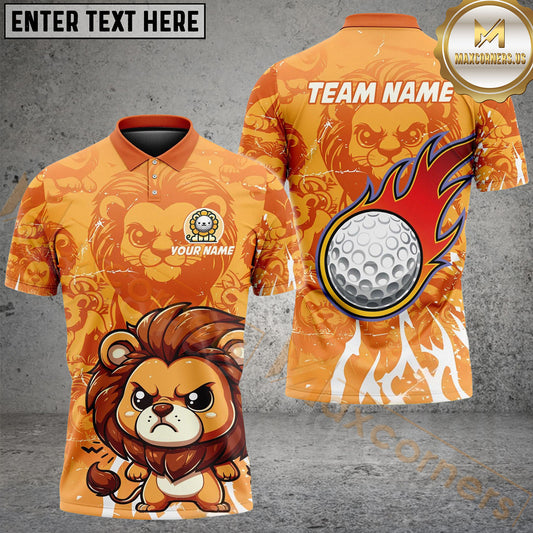 Maxcorners Golf Cute Lion Personalized Name, Team Name 3D Shirt (4 Colors)