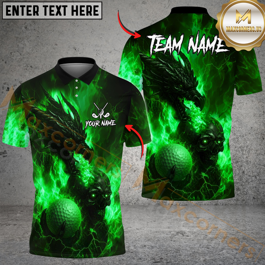 Maxcorners Golf Flame Dragon And Skull Design Personalized Name, Team Name 3D Shirt (4 Colors)