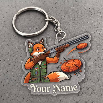 Maxcorners Clay Shooting Funny Fox Shooter And Clay Targets Customized Name 3D Keychain And Ornament