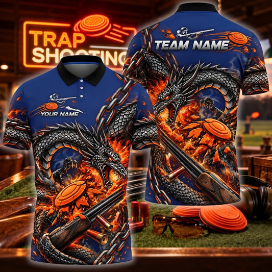 ( 4 Colors ) Maxcorners Trap Clay Shooting Dragon Wrapped Shotgun & Shattered Clay Targets Multicolor Customized Name, Team Name 3D Shirts