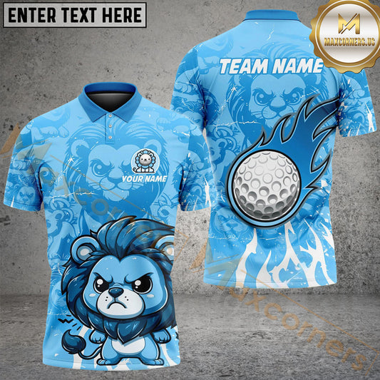 Maxcorners Golf Cute Lion Personalized Name, Team Name 3D Shirt (4 Colors)