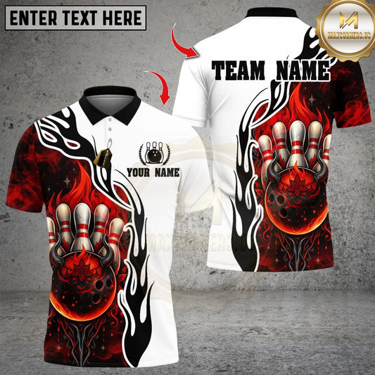 Maxcorners Bowling Flame Strike Ball Multicolor Customized Name, Team Name 3D Shirts