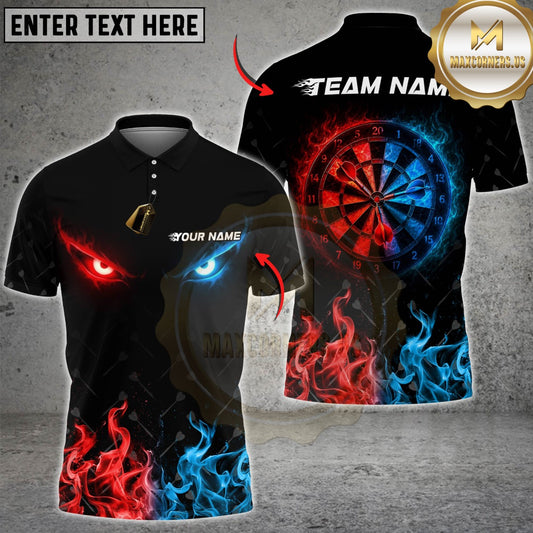 Maxcorners Darts Red Blue Fire Eyes Dartboard Design Multicolor Customized Name, Team Name 3D Shirts