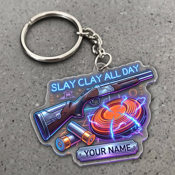Maxcorners Clay Shooting Neon Slay Clay All Day Shotgun And Target Customized Name 3D Keychain And Ornament