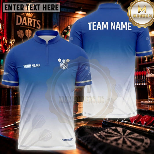 Maxcorners Darts Blue White Gradient Minimalist Pattern Personalized Name 3D Unisex Shirt