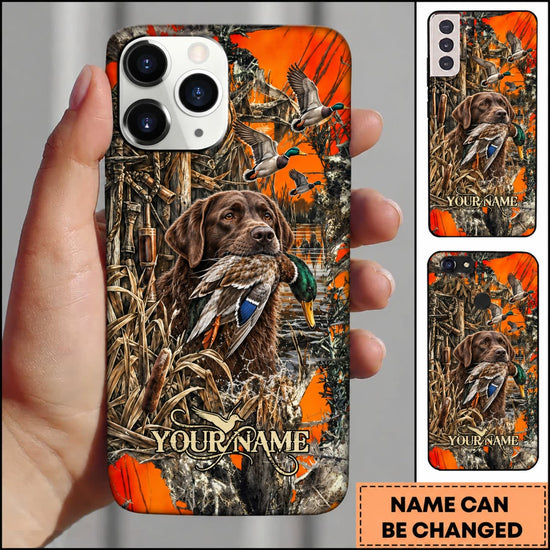 Maxcorners Duck Hunting German Shorthaired Pointer Orange Camouflage Hunting Personalized Name 3D Phone Case - Chocolate Labrador Retriever