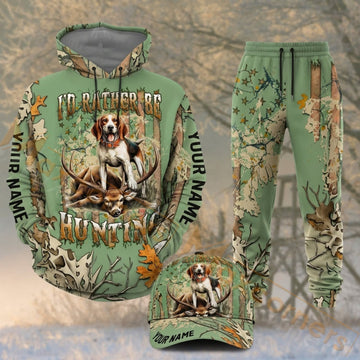 Maxcorners Hunting Deer Hunting Dog Mint Green Camo Personalized 3D Combo Hoodie, Sweatpants Set & Cap
