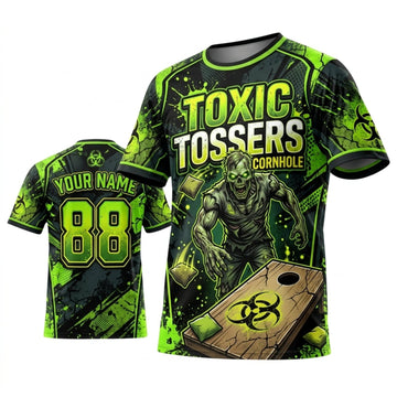 Maxcorners Cornhole Toxic Tossers Radioactive Green Personalized Name 3D Unisex Shirt