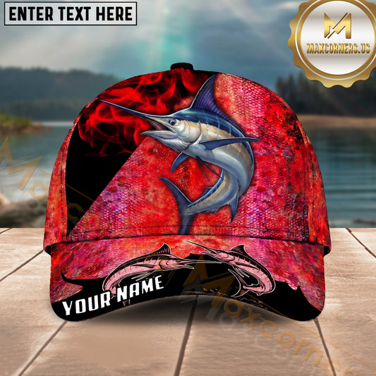 Maxcorners Fishing Red Smoke Scale Graphic Personalized Name 3D Cap (12 Fish Species)