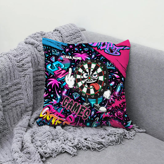 Maxcorners Darts Neon Graffiti Angry Mascot Multicolor Customized Name 3D Pillow