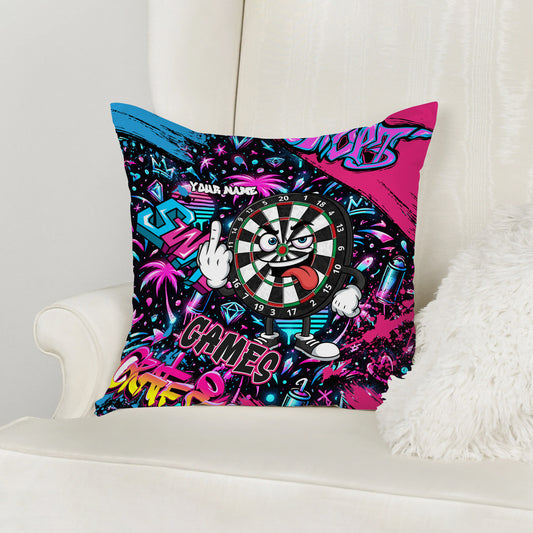 Maxcorners Darts Neon Graffiti Angry Mascot Multicolor Customized Name 3D Pillow
