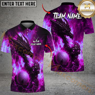 Maxcorners Golf Flame Dragon And Skull Design Personalized Name, Team Name 3D Shirt (4 Colors)