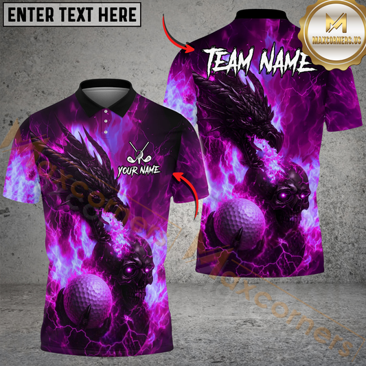 Maxcorners Golf Flame Dragon And Skull Design Personalized Name, Team Name 3D Shirt (4 Colors)