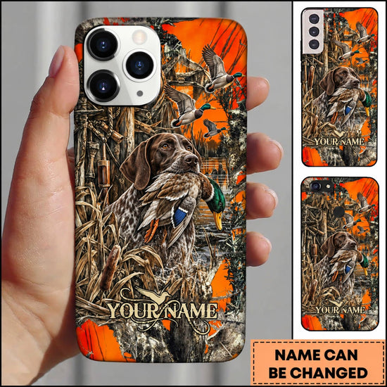 Maxcorners Duck Hunting German Shorthaired Pointer Orange Camouflage Hunting Personalized Name 3D Phone Case - German Shorthaired Pointer