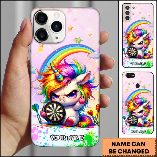 Maxcorners Angry Rainbow Unicorn Dartboard Cute Funny Personalized Name 3D Phone Case