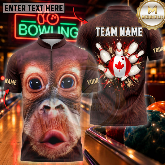 Maxcorners Bowling Monkey Kissing Lips Face Pin Action Apparel Customized Name, Team Name 3D Shirts