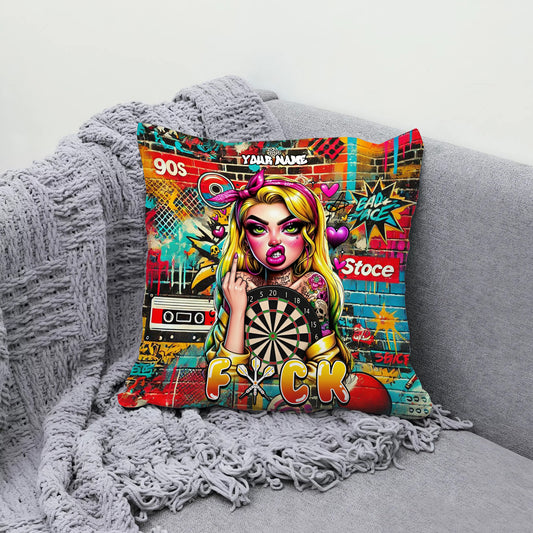 Maxcorners Darts 90s Bad Girl Graffiti Art Multicolor Customized Name 3D Pillow