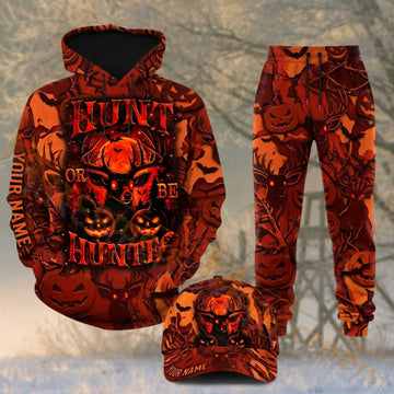 Maxcorners Hunting Deer Skull Red Black Woodland Camo Personalized 3D Combo Hoodie, Sweatpants Set & Cap