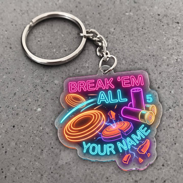Maxcorners Clay Shooting Neon Break Em All Clay Targets Customized Name 3D Keychain And Ornament