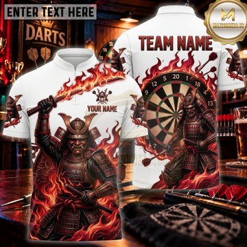 Maxcorners Darts White Red Japanese Samurai Warrior Personalized Name 3D Unisex Shirt