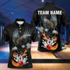 Maxcorners Black Mens Bowling Polo, 1/4 Zip Shirt Custom Flame Eagle Lightning bowling outfit gifts for bowlers LM133 